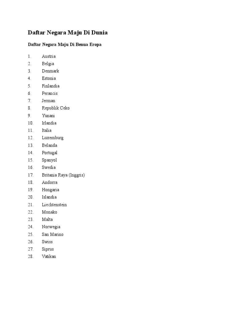 Daftar Negara Maju Di Benua Eropa | PDF