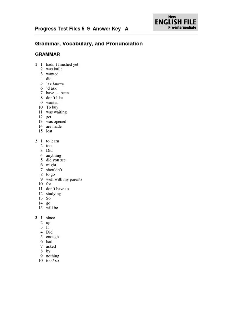 English file intermediate answers