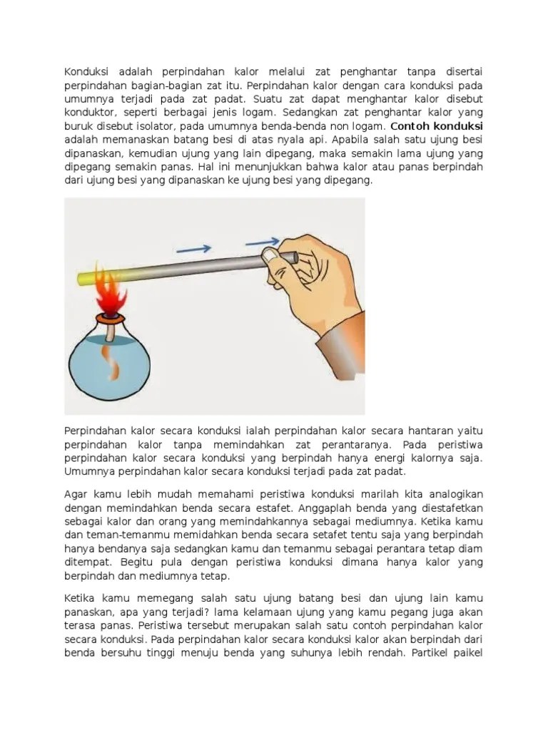 Konduksi Adalah Perpindahan Kalor Melalui Zat Penghantar Tanpa Disertai  Perpindahan Bagian | PDF