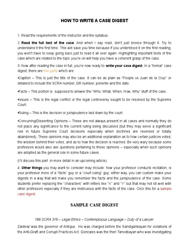 Writing Case Digest Supreme Courts Precedent