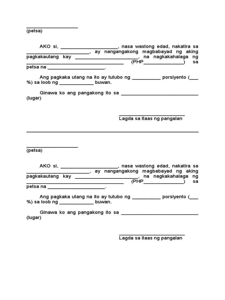Promissory Note in Tagalog