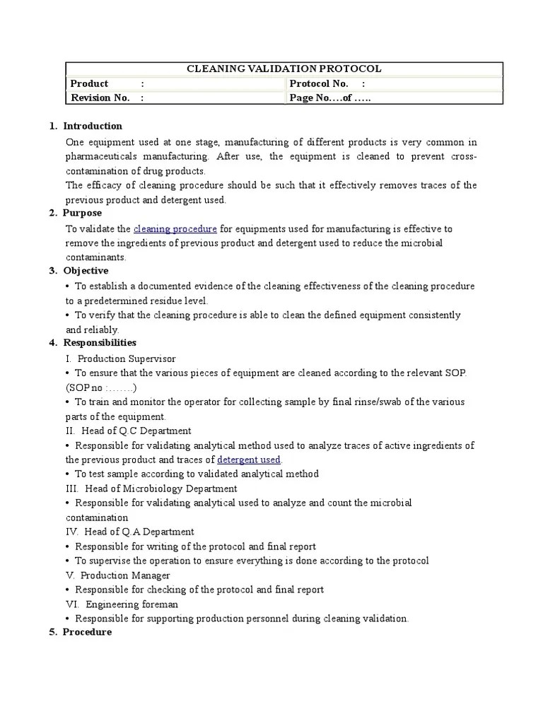 Cleaning Validation Protocol Purified Water Wellness