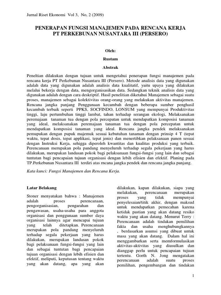 Jurnal Fungsi Manajemen Rencana Kerja