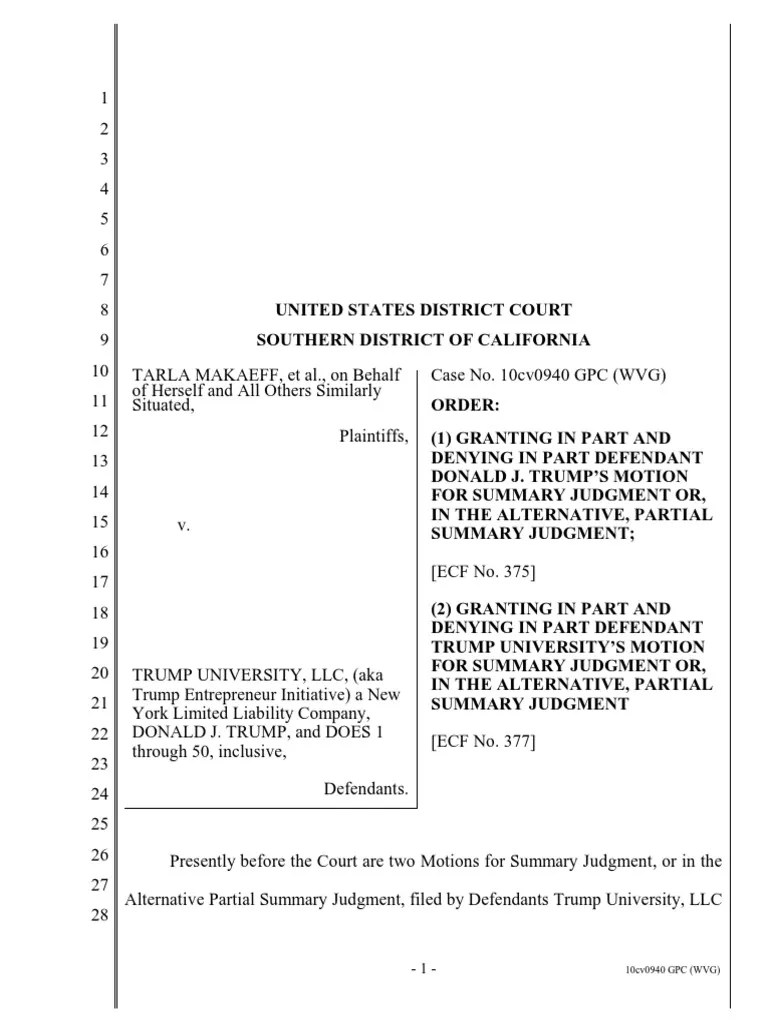 Makaeff v. Trump University order on motion for summary judgment.pdf