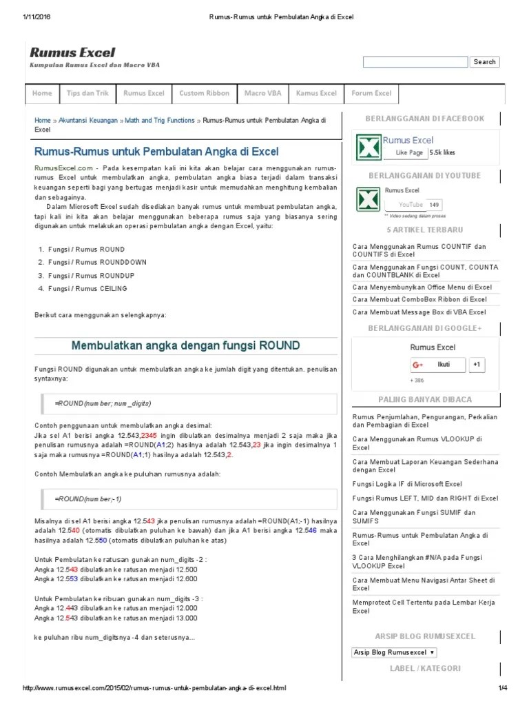 RumusRumus Untuk Pembulatan Angka Di Excel