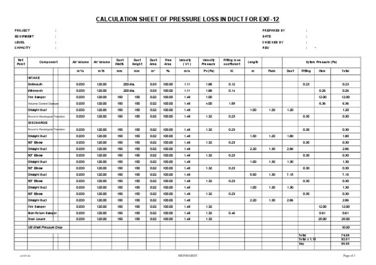 Fan Static Pressure Calculation PDF