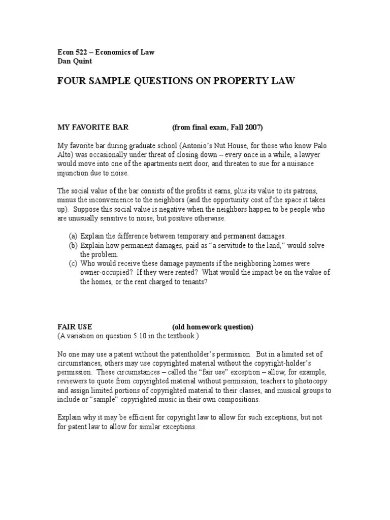 Sample Questions on Property Law2 Adverse Possession Fair Use
