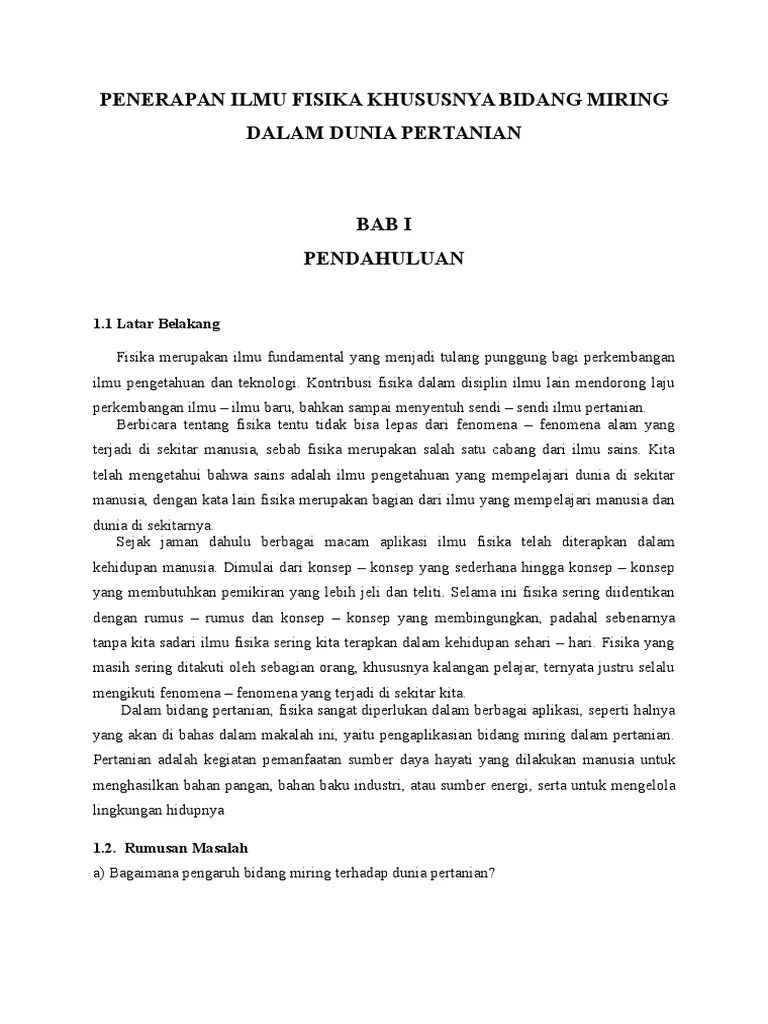 Penerapan Ilmu Fisika Khususnya Bidang Miring Dalam Dunia Pertanian PDF