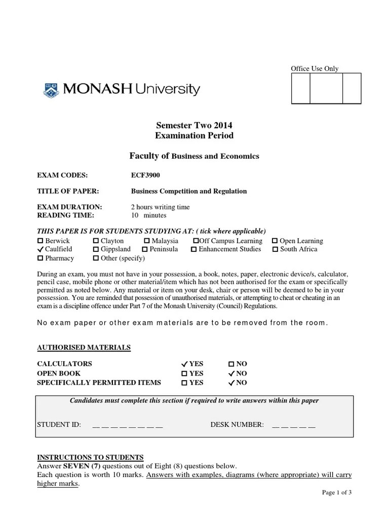 Ecf3900 Final exam 2014 Sem2 Requirement of economic balance