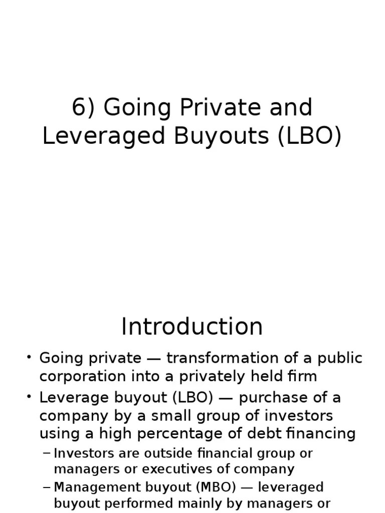 6) Going Private and Leveraged Buyouts (LBO) PDF Leveraged Buyout Stocks