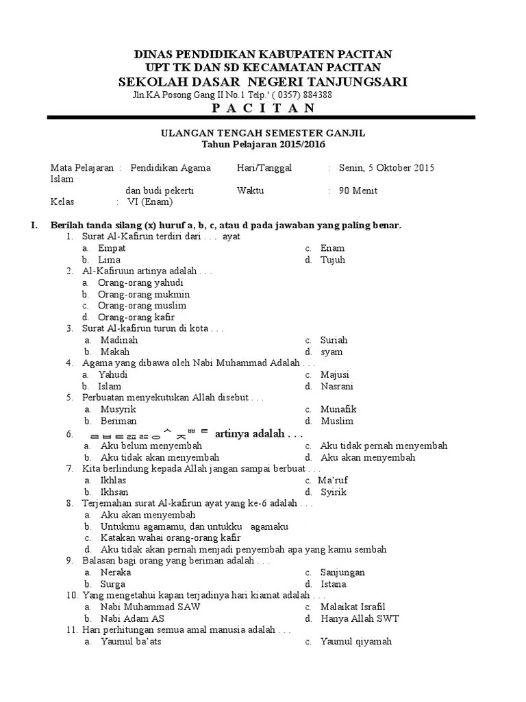 Soal Ujian Sekolah Agama Hindu Kelas 6 2019 Belajar Soal