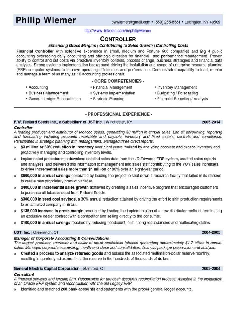 Financial Accountant Manager Controller in Lexington KY Resume Philip