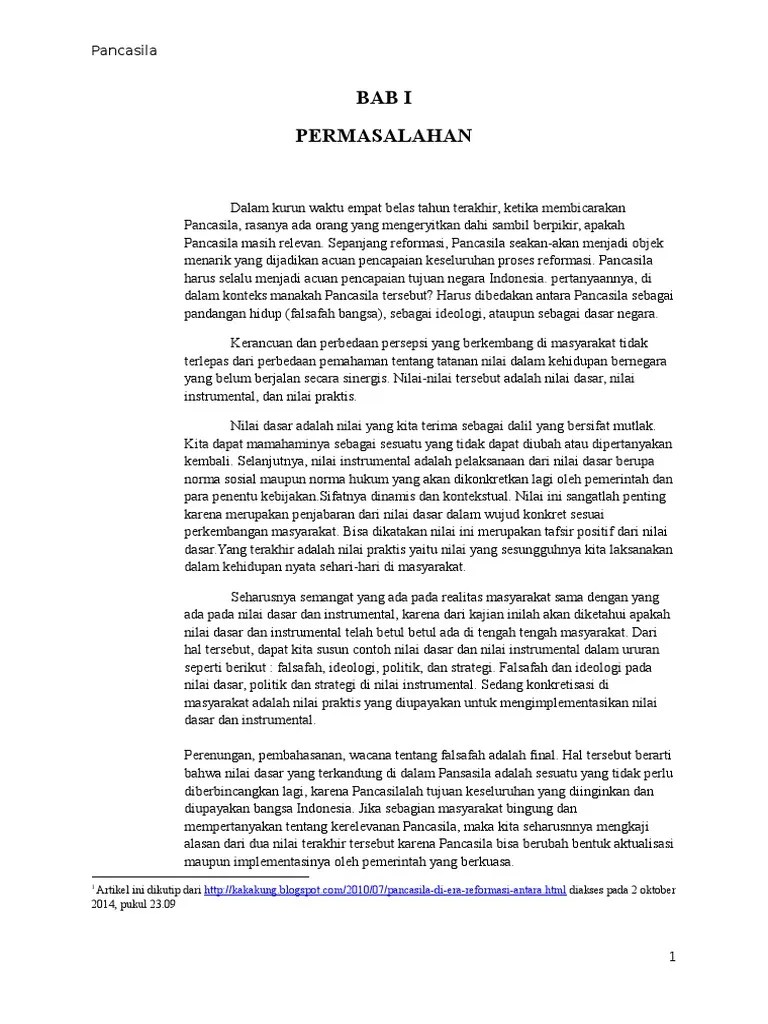 Pancasila Era Reformasi Hingga Sekarang: Penyelewengan Nilai-Nilai Pancasila  Dan Solusinya | PDF