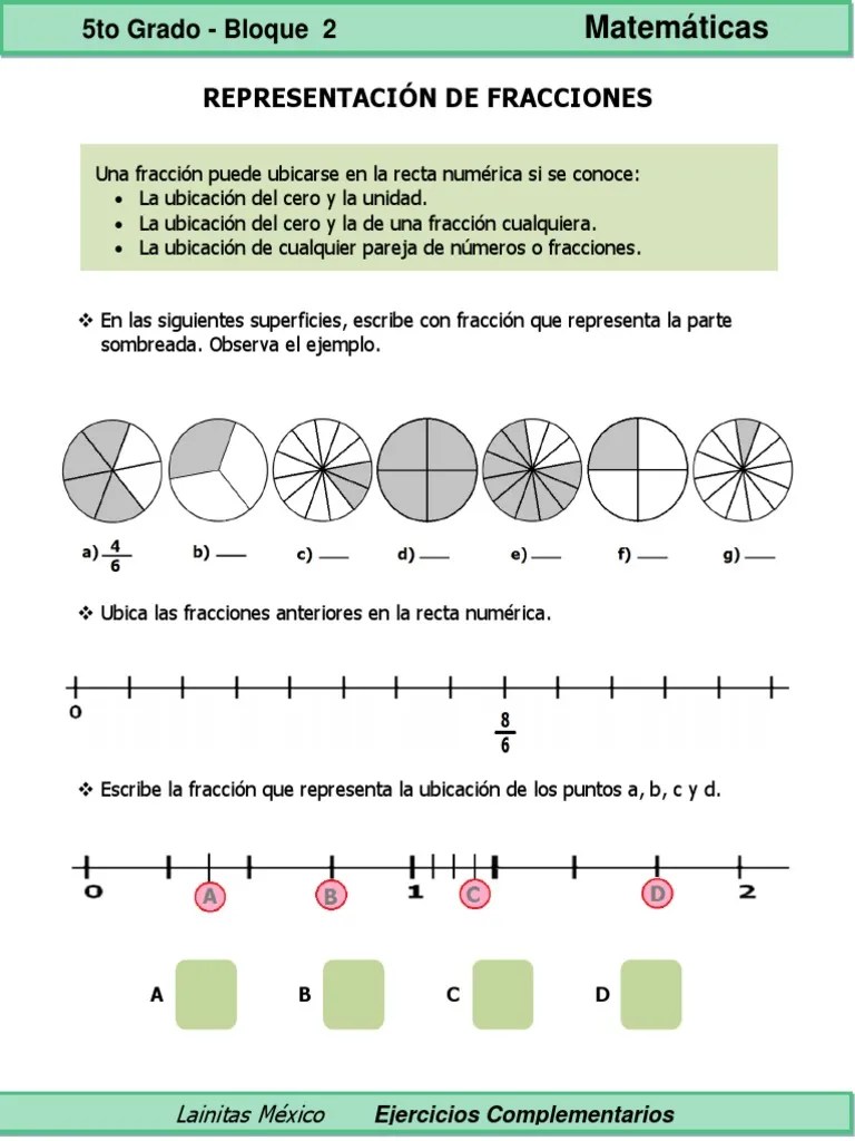 5to Grado Matemáticas Representación de Fracciones