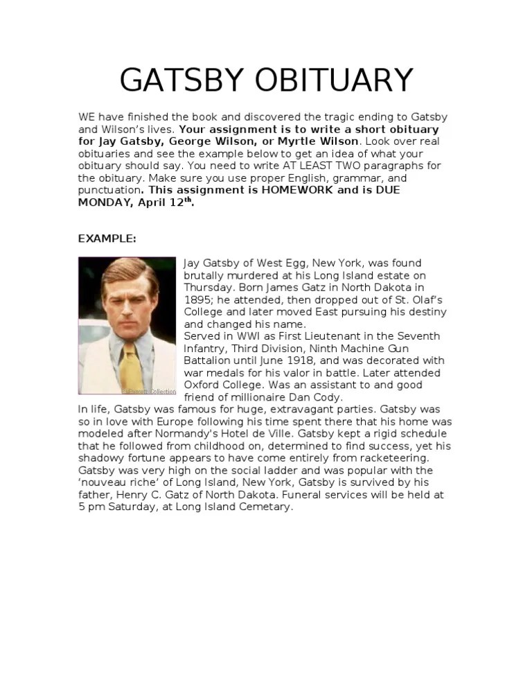 Jay Gatsby Obituary