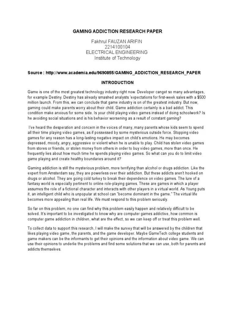 Gaming Addiction Research Paper Online PDF Substance Dependence