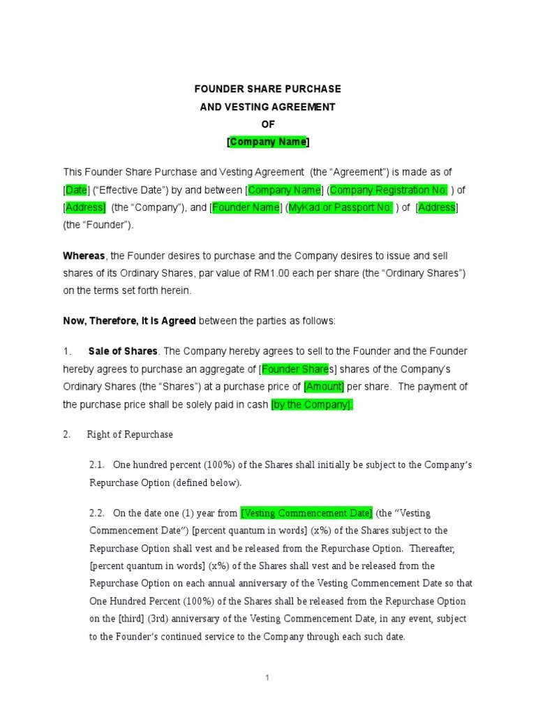 Vesting Agreement Template Stocks Securities (Finance) Prueba