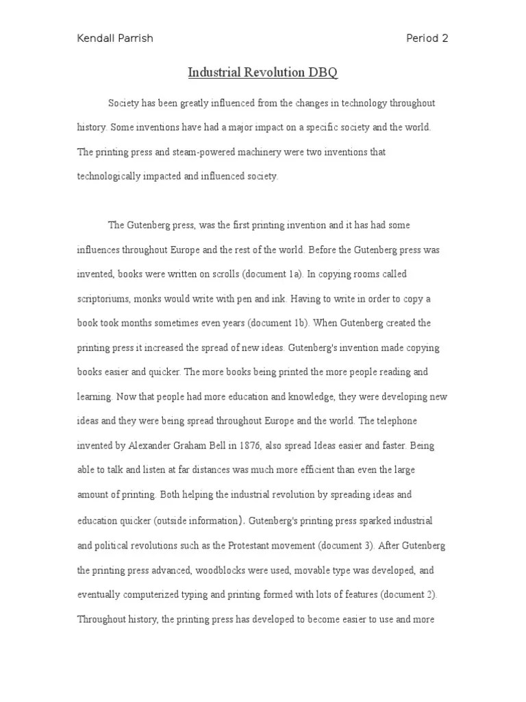 Industrial Revolution DBQ PDF Printing Printing Press