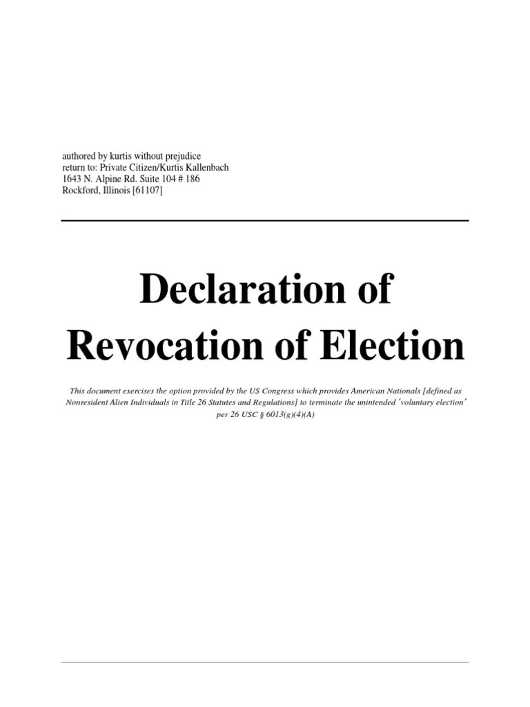Declaration of Revocation of Election Internal Revenue Code