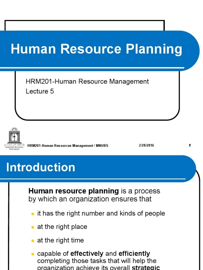Lecture 5 Human Resource Planning PDF PDF Human Resources Human