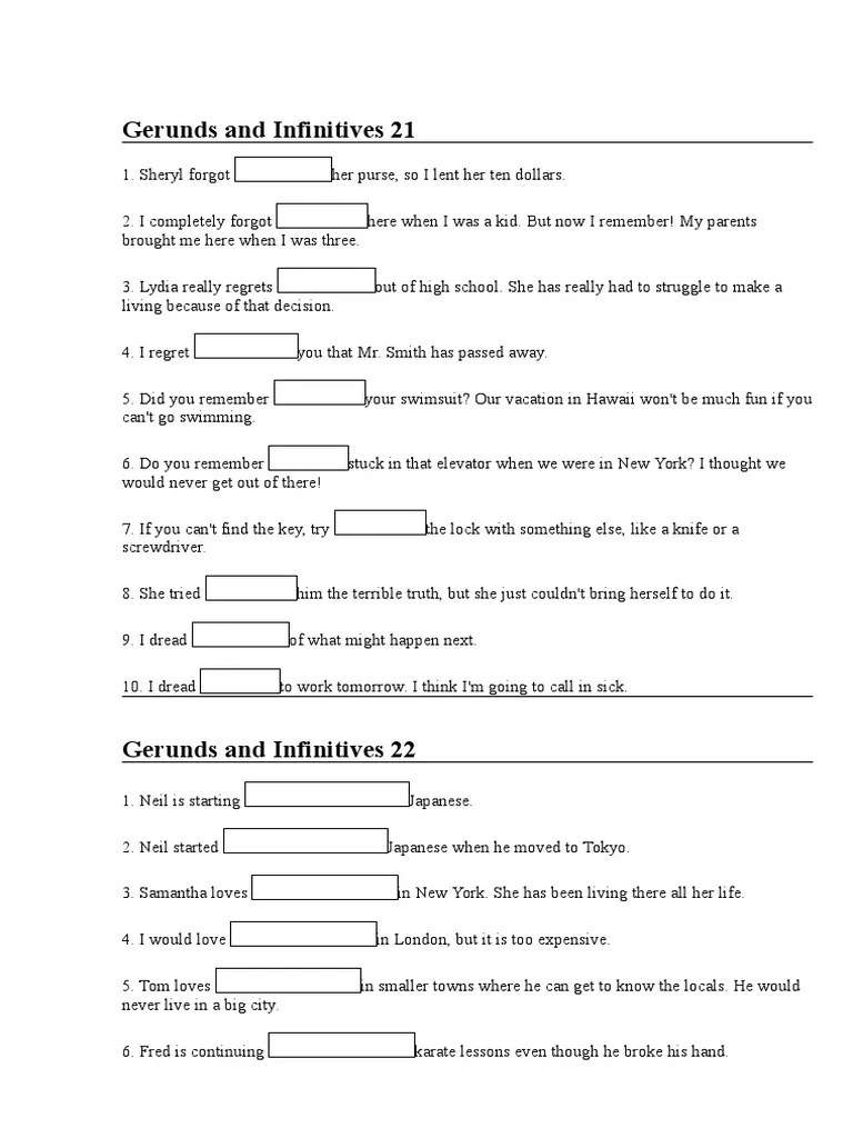 Gerunds and Infinitives Exercises