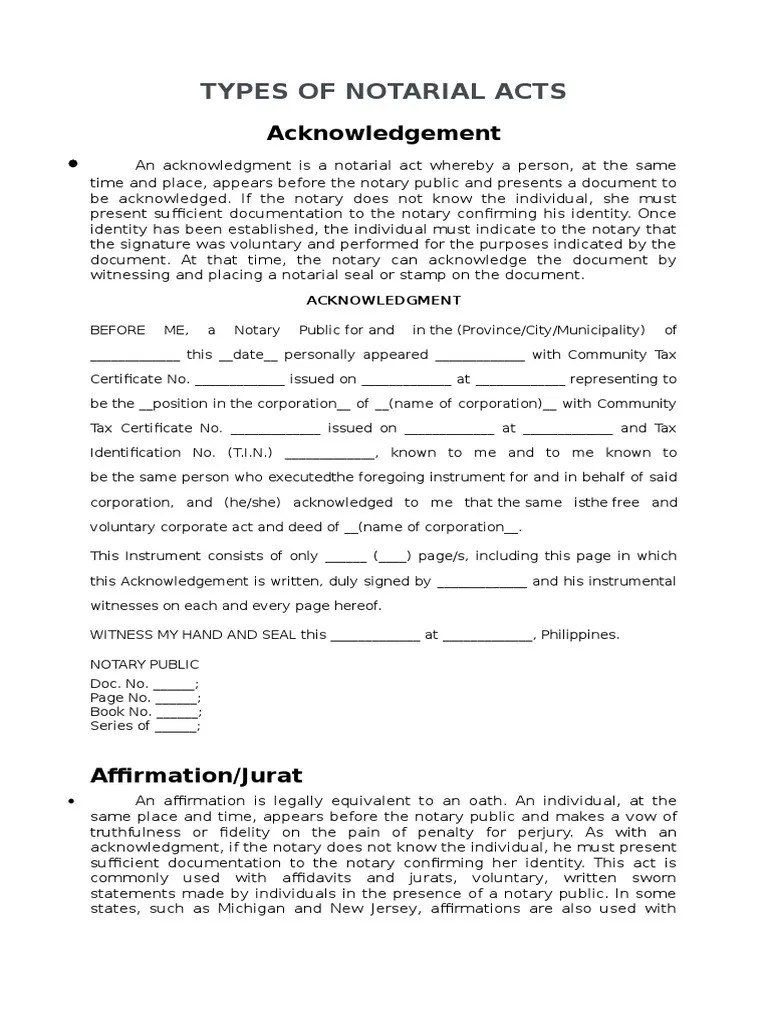 Types of Notarial Acts Notary Public Affidavit Free 30day Trial