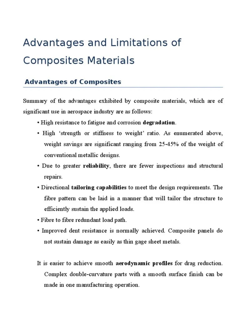 Advantages and Limitations of Composites Materials Composite Material