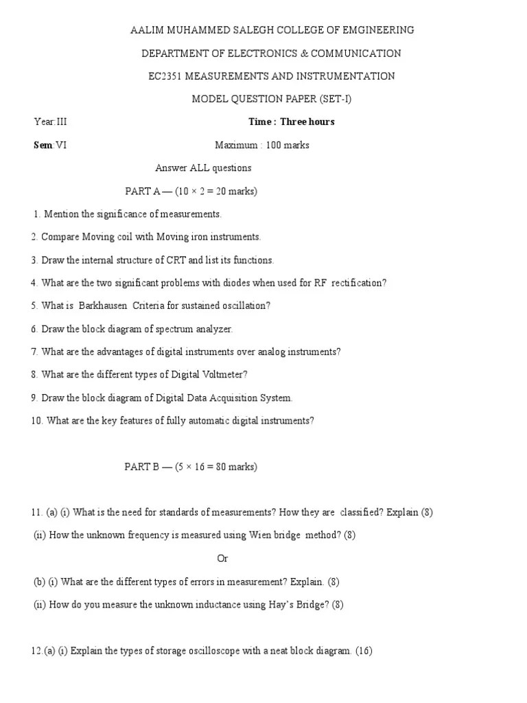Measurements and Instrumentation Ec2351 Model Question Paper