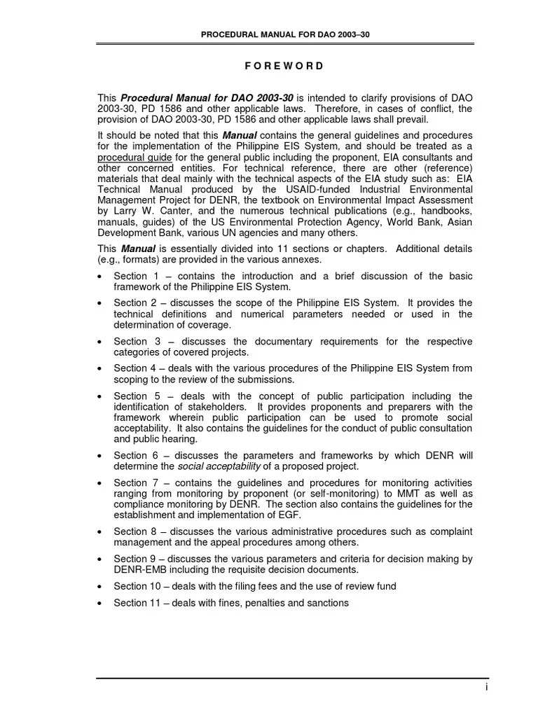 DAO 200330 Procedural Manual PDF Environmental Impact Assessment
