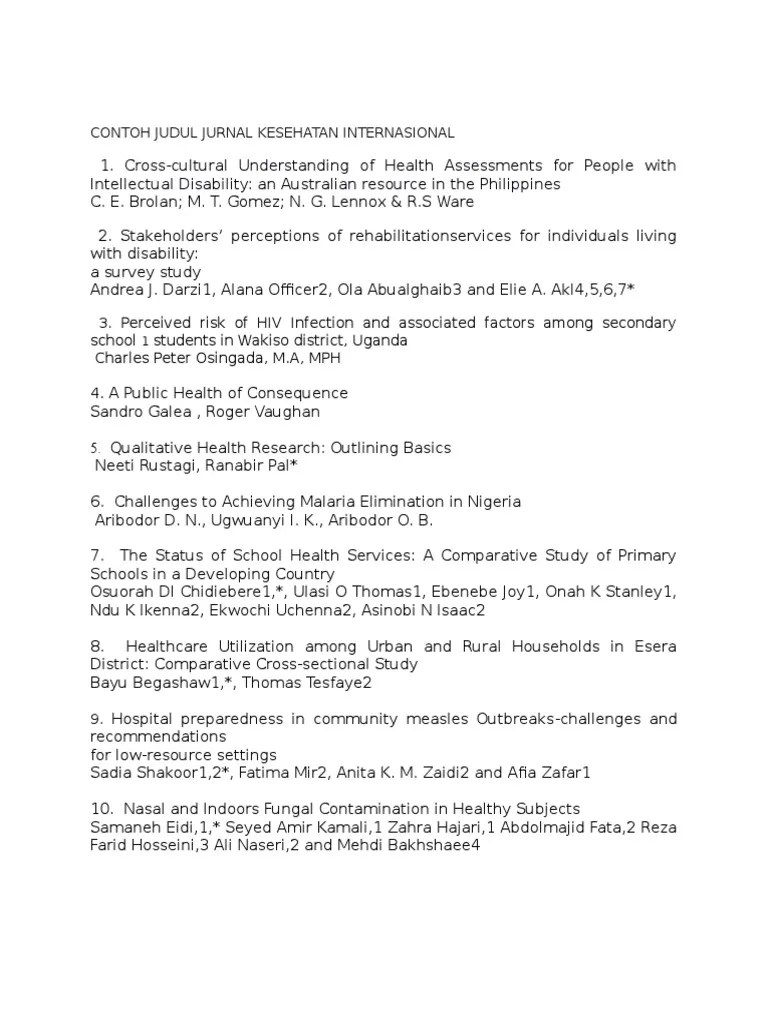 Contoh Judul Jurnal Kesehatan Internasional Public Health Rtt