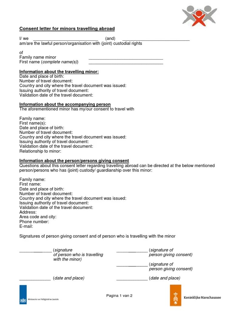 Consent letter for children travelling abroad Child