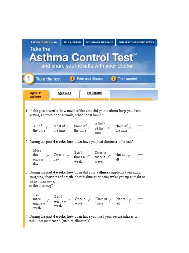 Asthma Control Test Printable