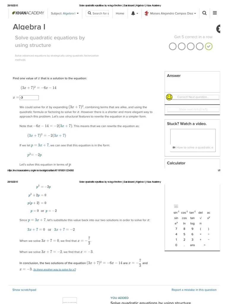 Structural Features To Rewrite The Equation Solve Quadratic Equations