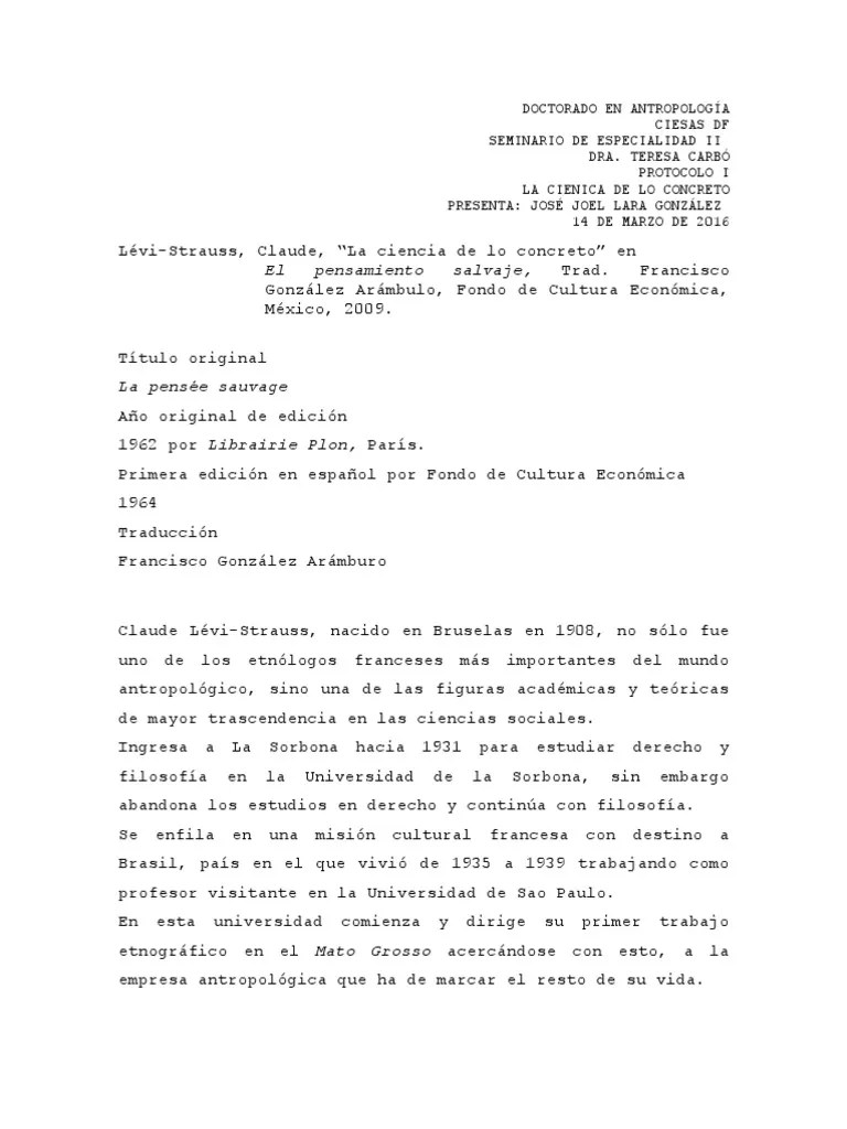 La Ciencia de Lo Concreto. Conocimiento Antropología