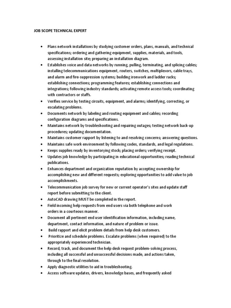 JOB SCOPE TECHNICAL EXPERT.pdf Help Desk Computer Network