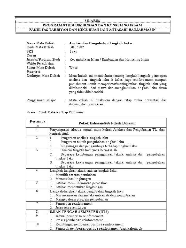 Silabus Mata Kuliah Bimbingan Konseling Islam Berbagai Mata