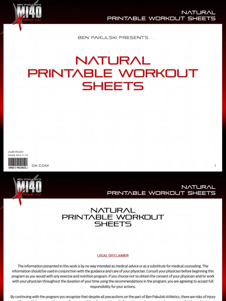 MI40X Workout Sheets 1. 'Natural' (Beginner) Aerobic Exercise