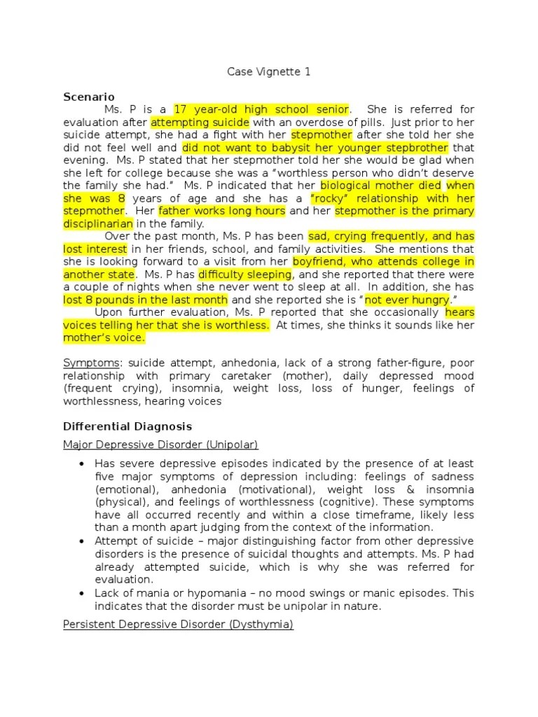 case 1 Mania Major Depressive Disorder