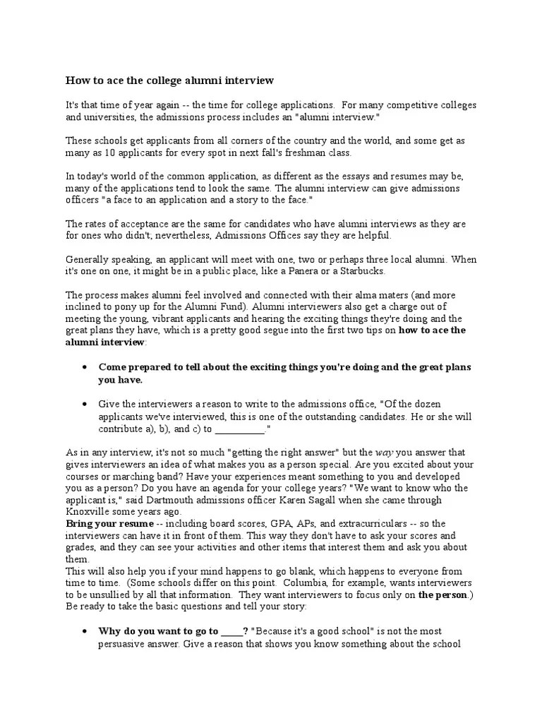 Alumni Interview Tips Question Interview