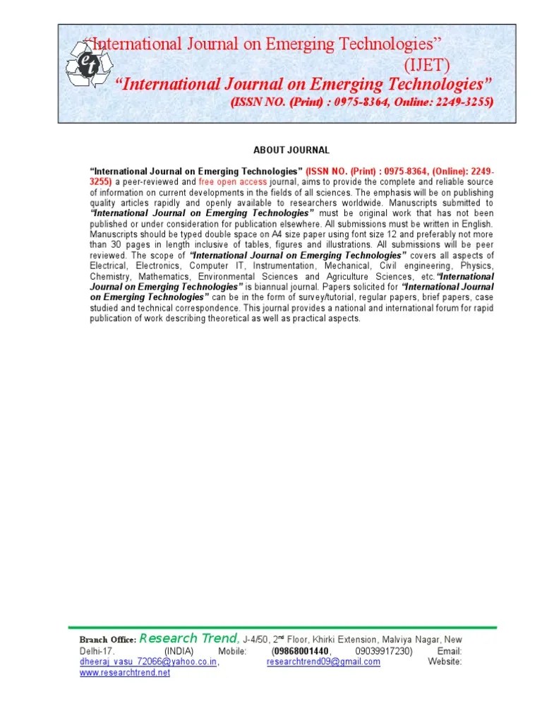 “International Journal on Emerging Technologies” (ISSN NO. (Print