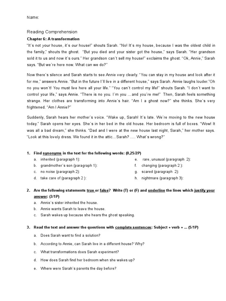 Reading Comprehension Practice 5 2º Eso First Term1