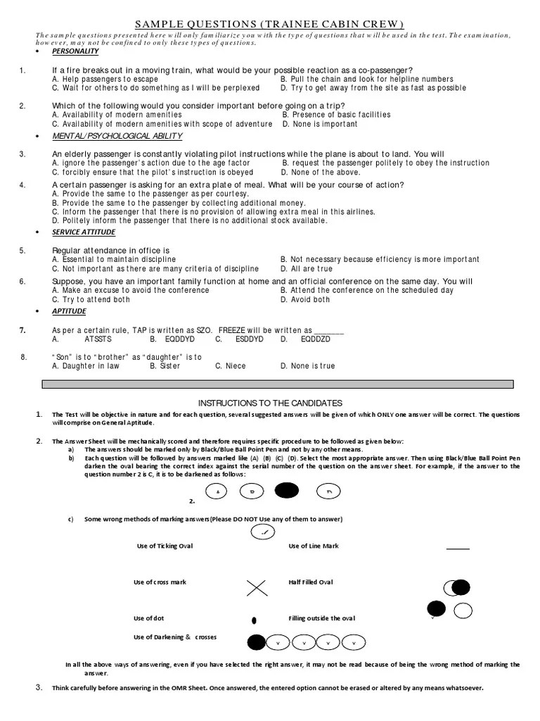 Sample Questions AirIndia CPL 2015 Test (Assessment) Psychology