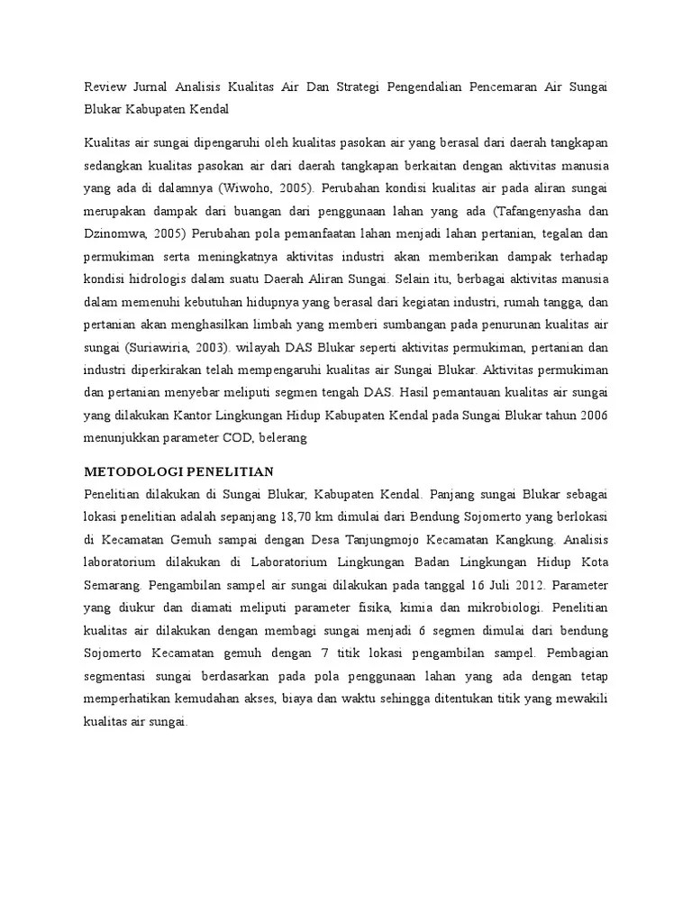 Review Jurnal Analisis Kualitas Air Dan Strategi Pengendalian