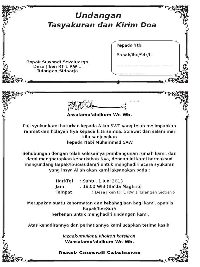 Contoh Surat Undangan Syukuran Rumah Baru | PDF