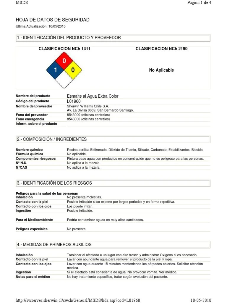 Hoja Seguridad Pintura Sherwin Williams Carbón