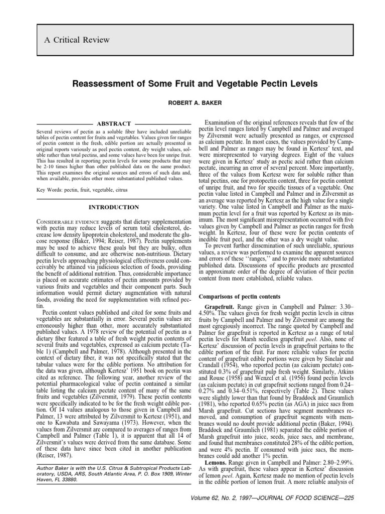 Pectin Levels On Fruits | PDF | Dietary Fiber | Diet & Nutrition