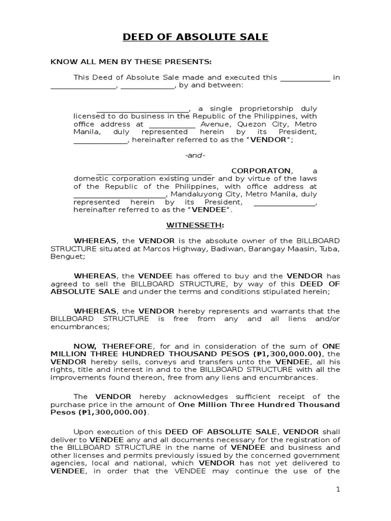 Deed of Absolute Sale_billboard Deed Sole Proprietorship