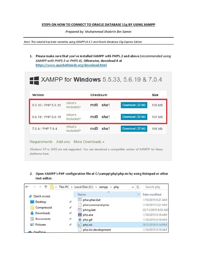 Steps On How To Connect To Oracle Database 11g by Using Xampp PDF