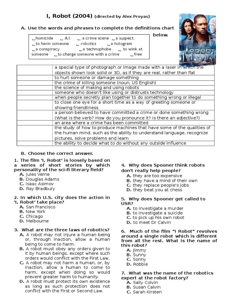 I Robot Worksheet
