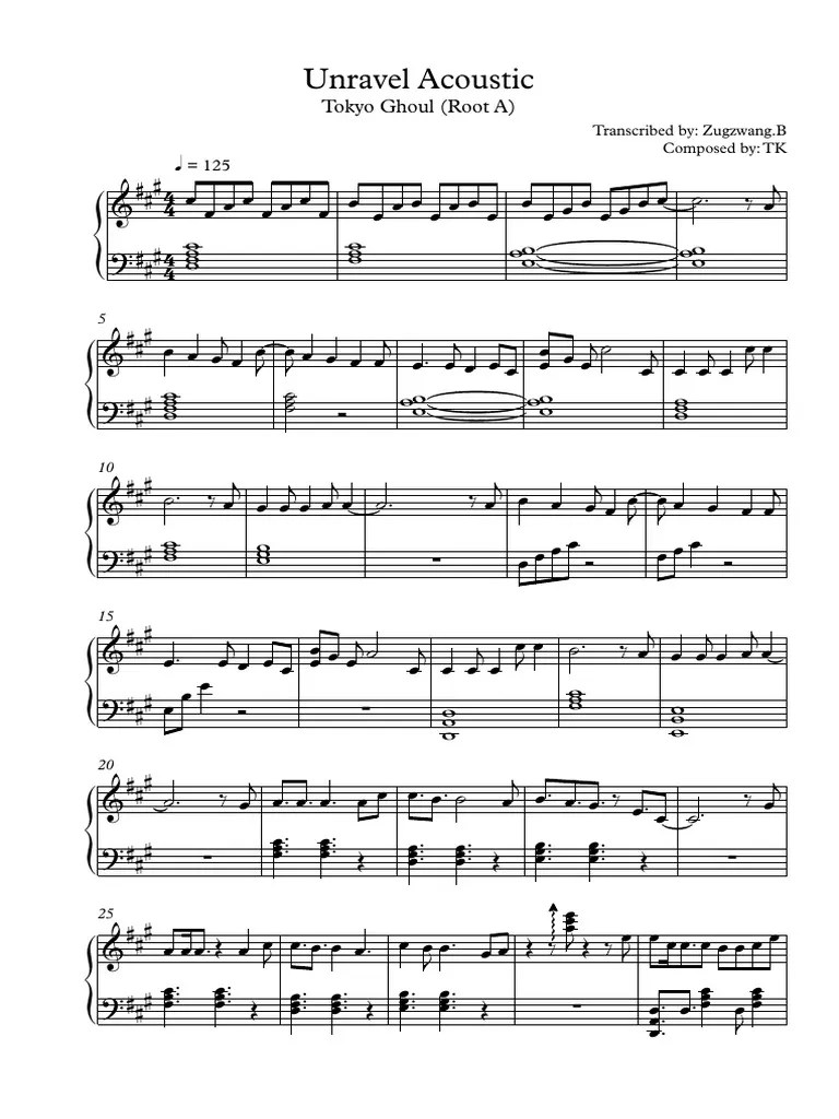 Unravel Acoustic Piano Sheet